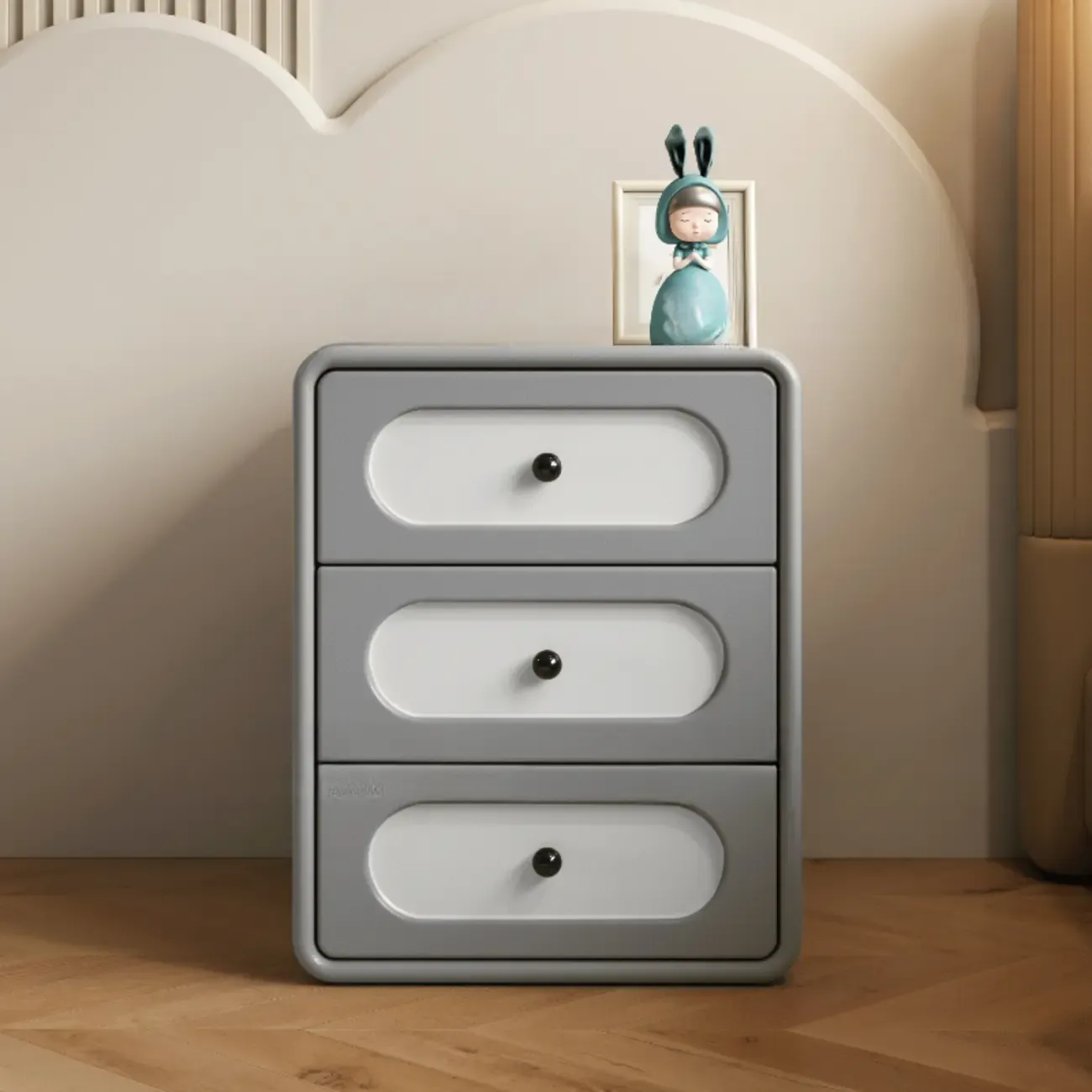 Modern Simple Style Bedside Cabinet Nightstand with 3 Drawers and Pine Countertop Image - 10