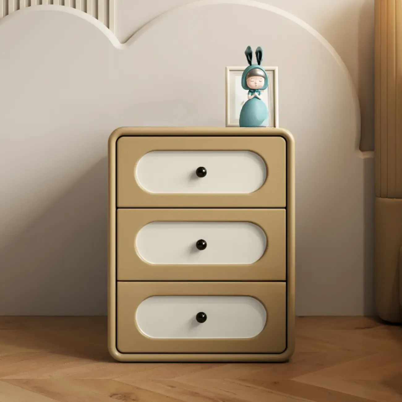 Modern Simple Style Bedside Cabinet Nightstand with 3 Drawers and Pine Countertop Image - 9