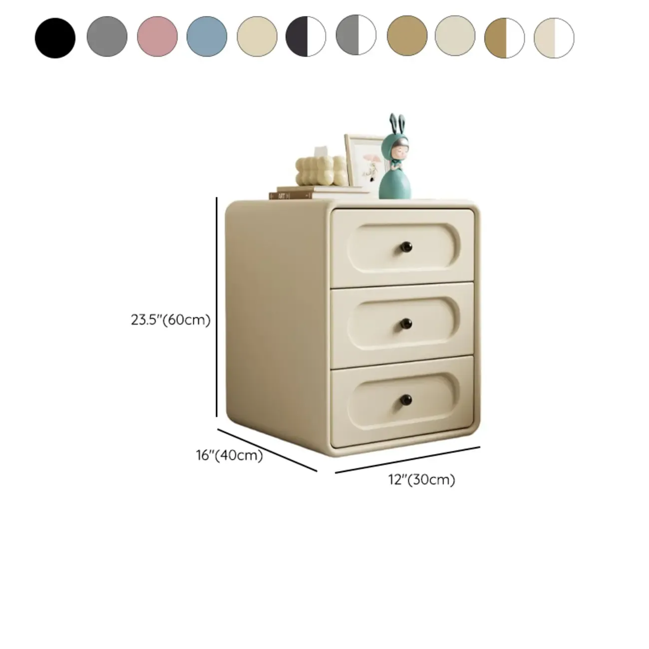 Modern Simple Style Bedside Cabinet Nightstand with 3 Drawers and Pine Countertop #size