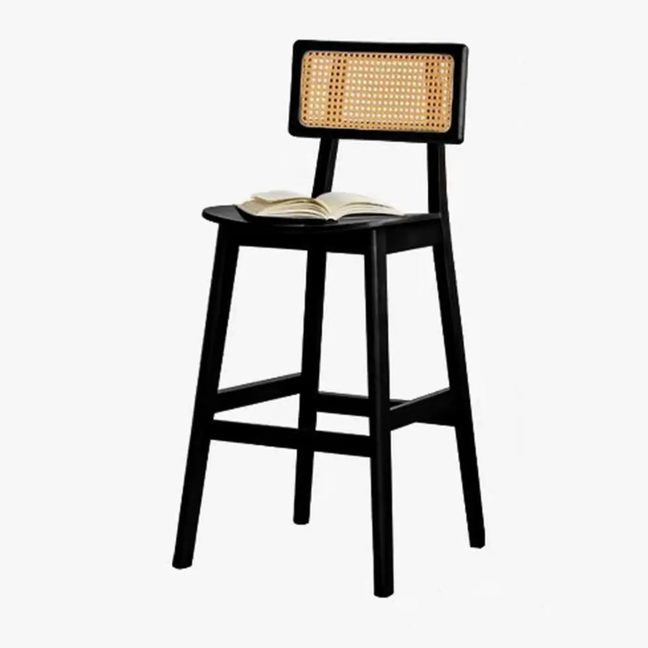 Modern Wooden Rattan Back Counter Stools with Footrest Image - 6 | homeyfad