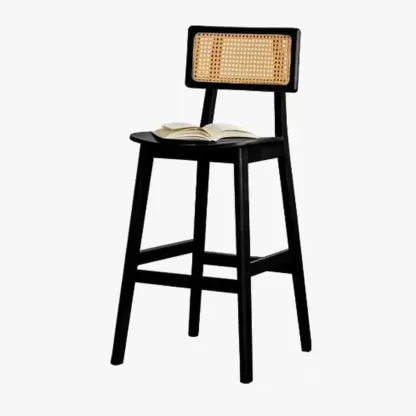 Modern Wooden Rattan Back Counter Stools with Footrest Image - 6