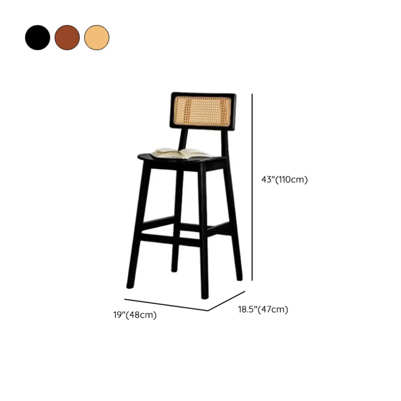 Modern Wooden Rattan Back Counter Stools with Footrest Image - 12
