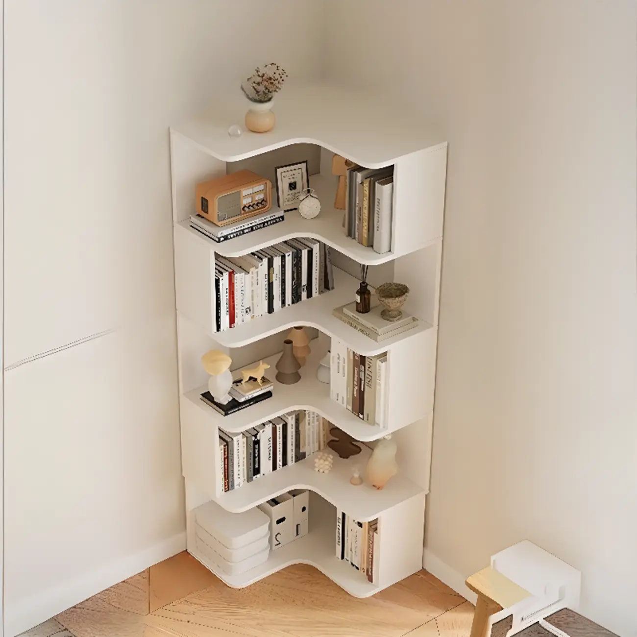 Manufactured Wood Corner Bookshelf with 6 Shelves Image - 6 | homeyfad