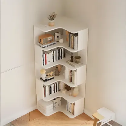 Manufactured Wood Corner Bookshelf with 6 Shelves Image - 6