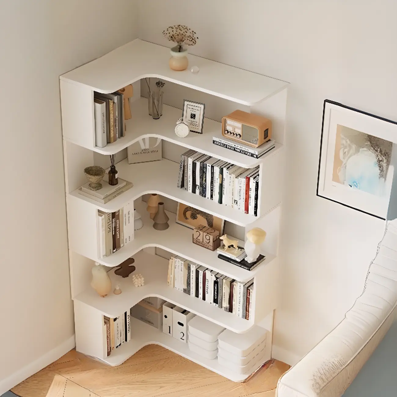 Manufactured Wood Corner Bookshelf with 6 Shelves Image - 5 | homeyfad