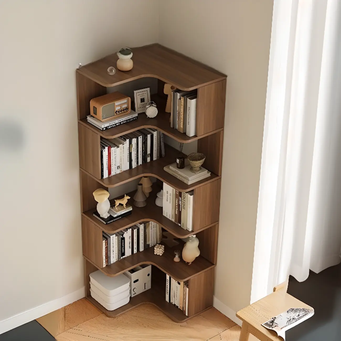 Manufactured Wood Corner Bookshelf with 6 Shelves Image - 16 | homeyfad
