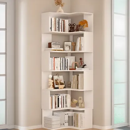 Manufactured Wood Corner Bookshelf with 6 Shelves Image - 13
