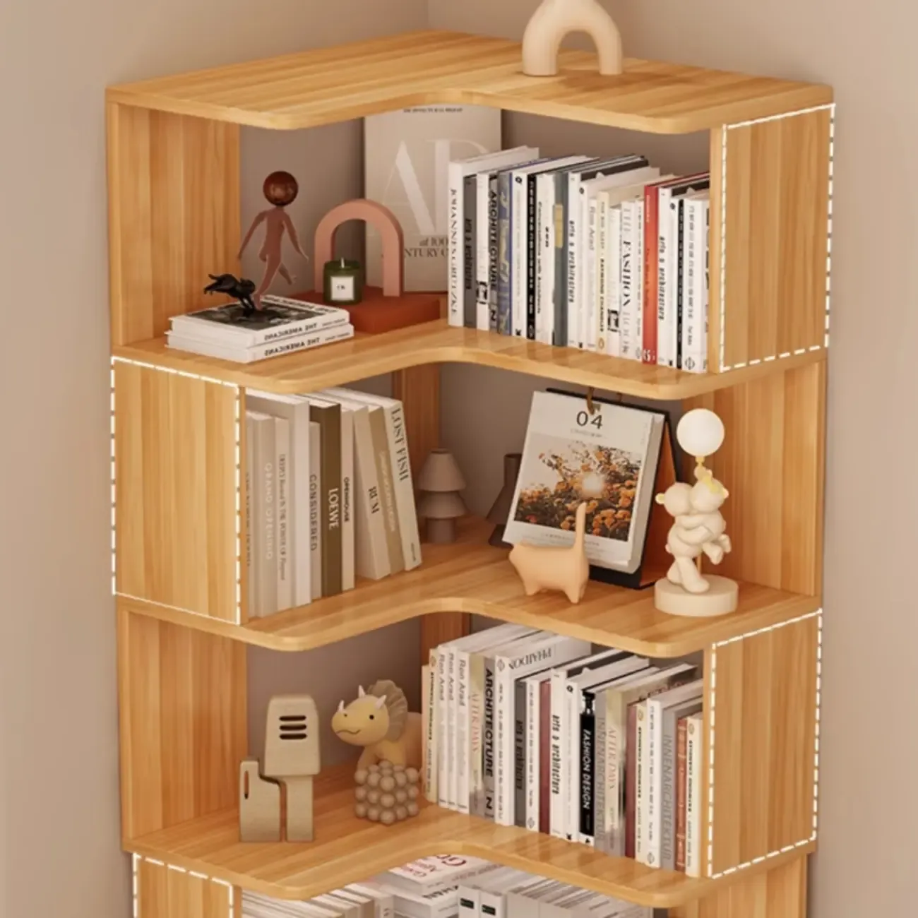 Manufactured Wood Corner Bookshelf with 6 Shelves Image - 10