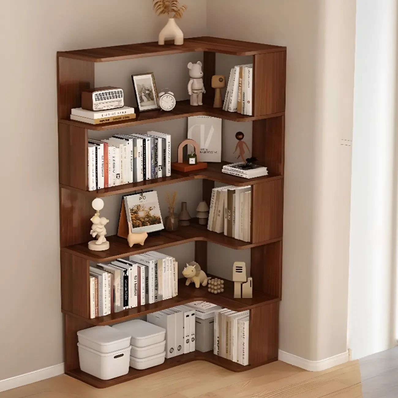 Manufactured Wood Corner Bookshelf with 6 Shelves Image - 15
