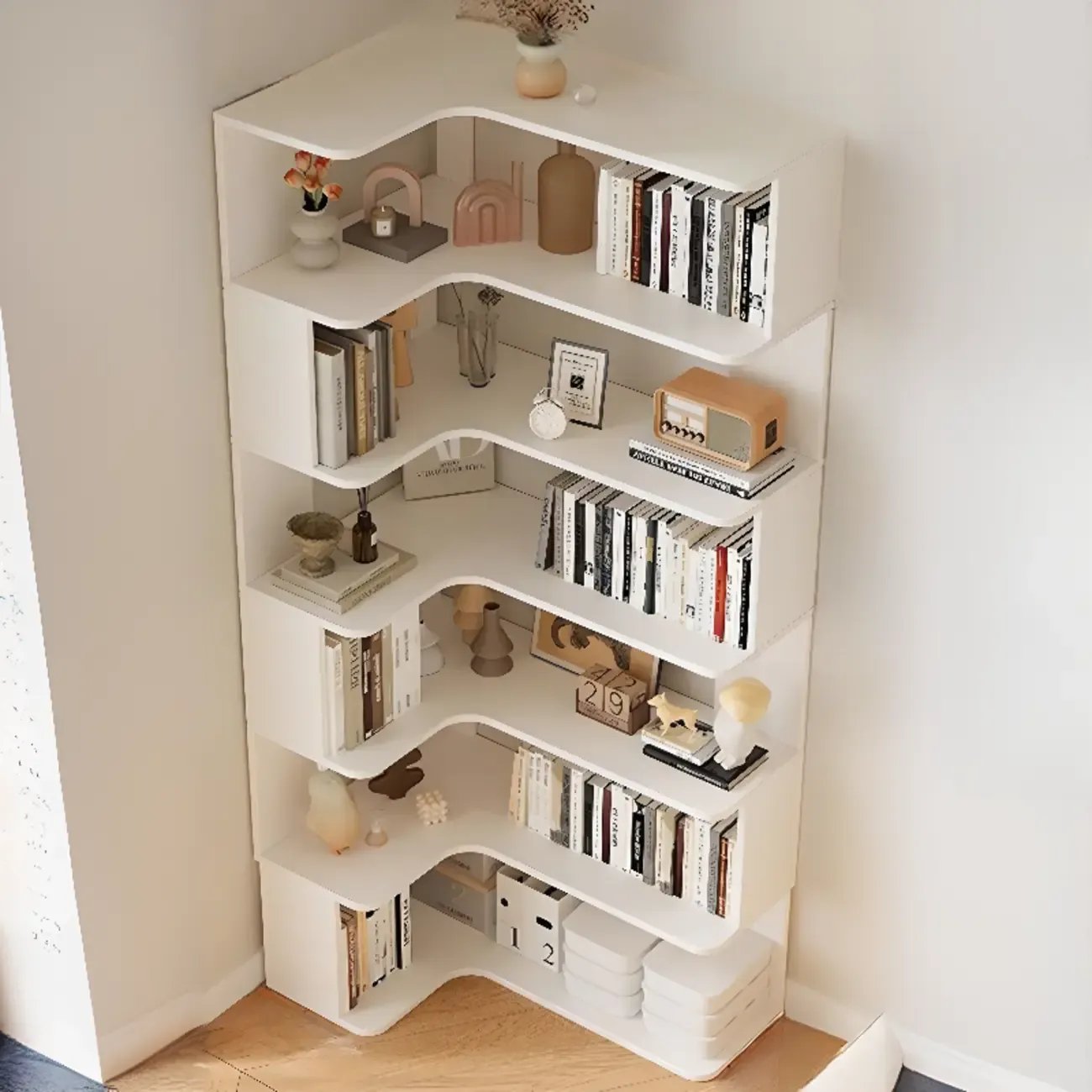 Manufactured Wood Corner Bookshelf with 6 Shelves Image - 14