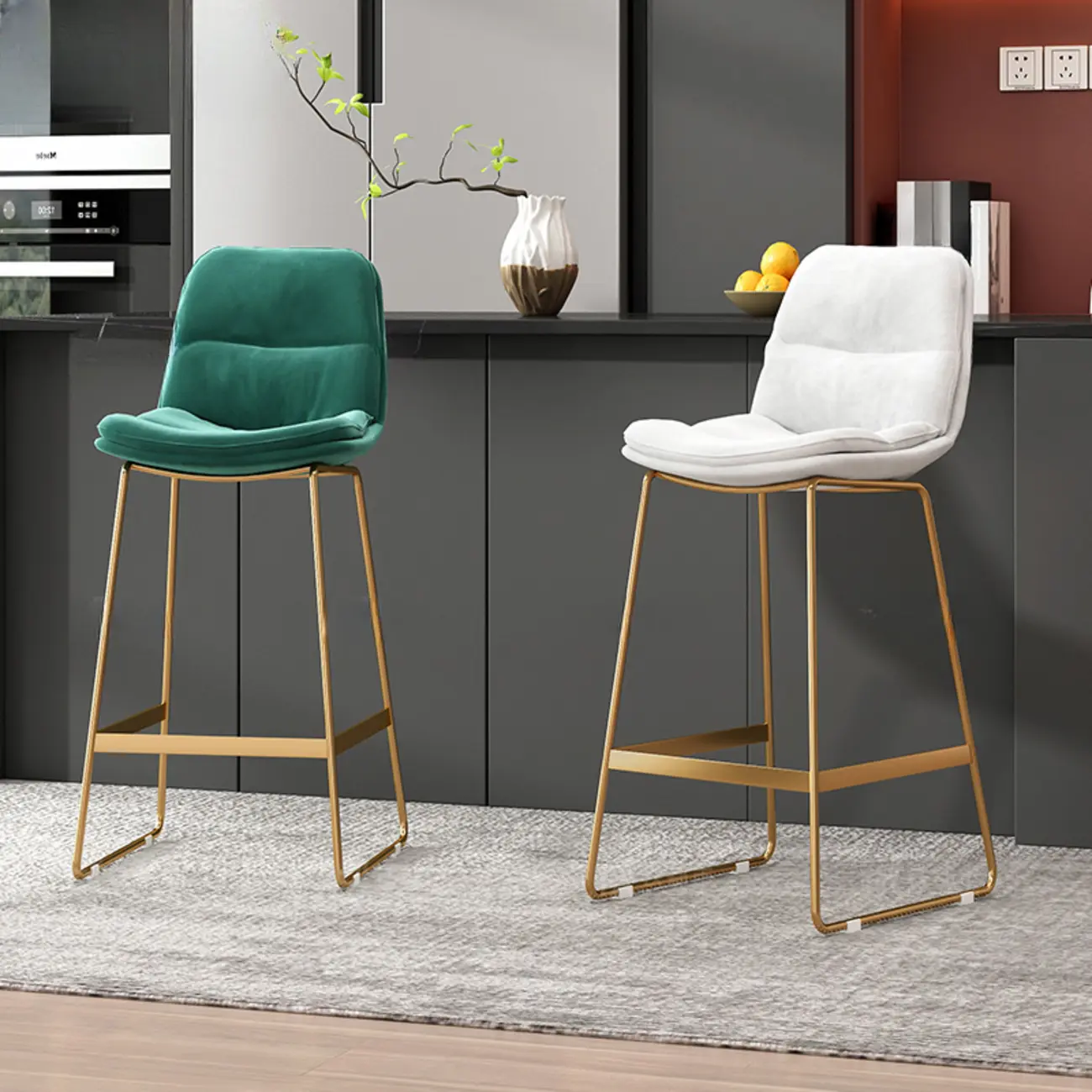 Glam Sled Upholstered Fabric Counter Height Bar Stools Image - 3 | homeyfad