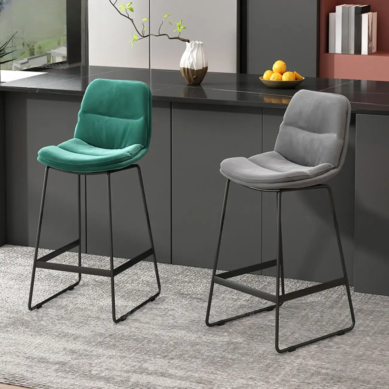 Glam Sled Upholstered Fabric Counter Height Bar Stools Image - 1