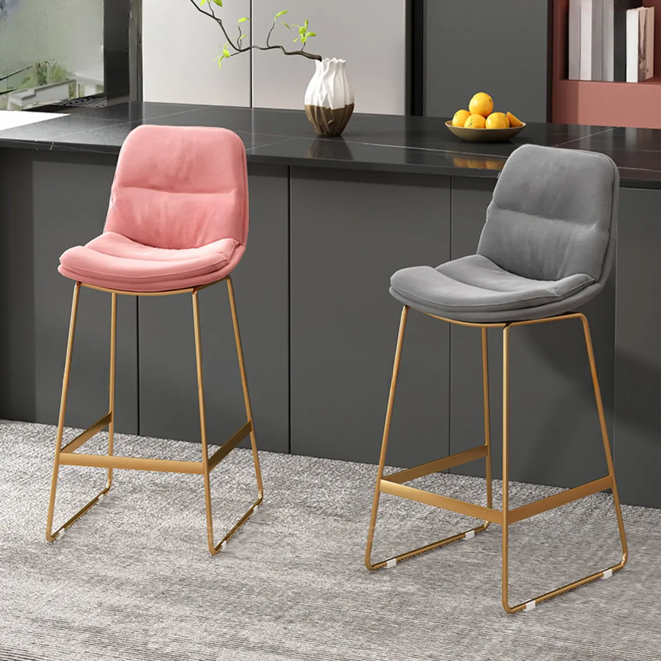 Glam Sled Upholstered Fabric Counter Height Bar Stools Image - 4 | homeyfad
