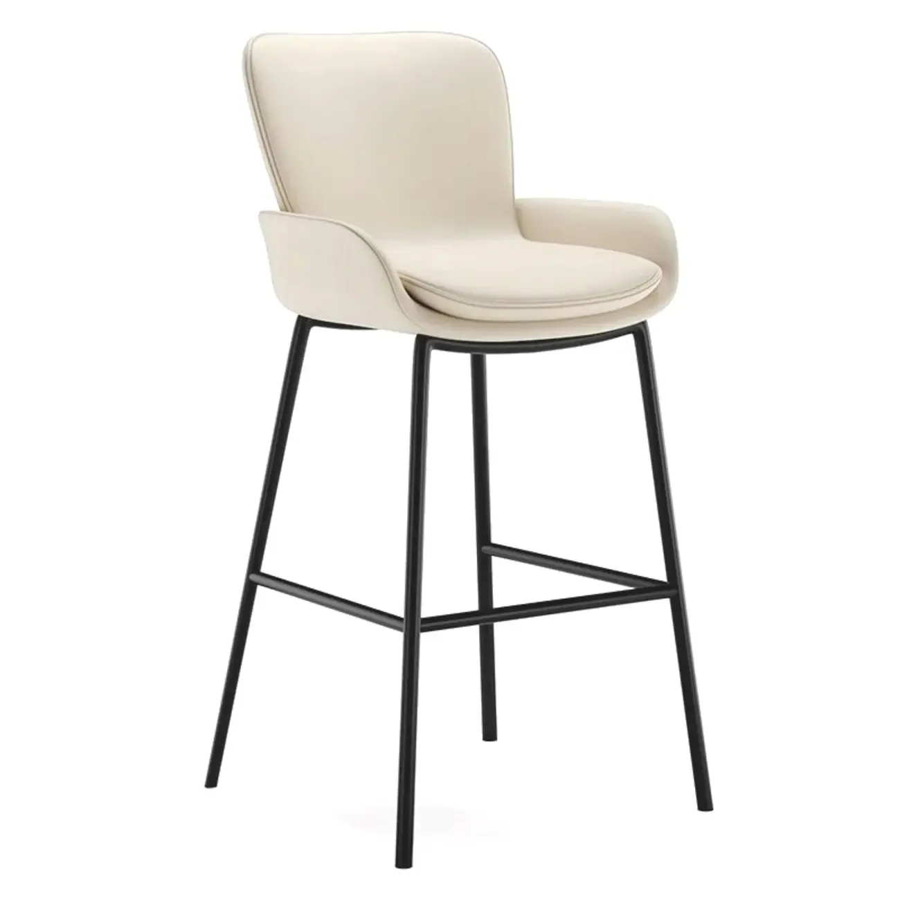 Simple Beige Leather Bar Stools with Arms Image - 4