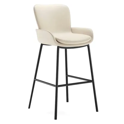 Simple Beige Leather Bar Stools with Arms Image - 4