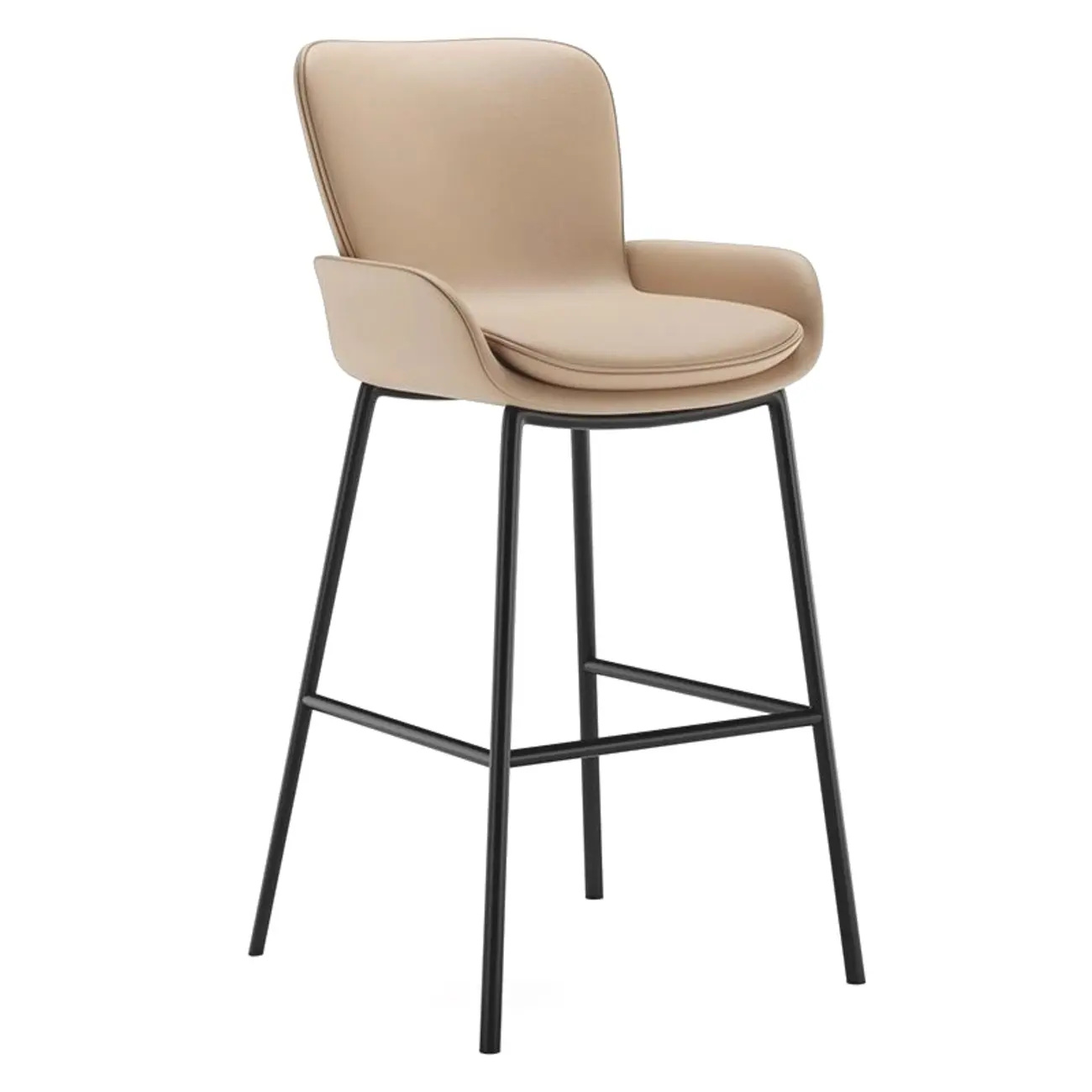 Simple Beige Leather Bar Stools with Arms Image - 5 | homeyfad