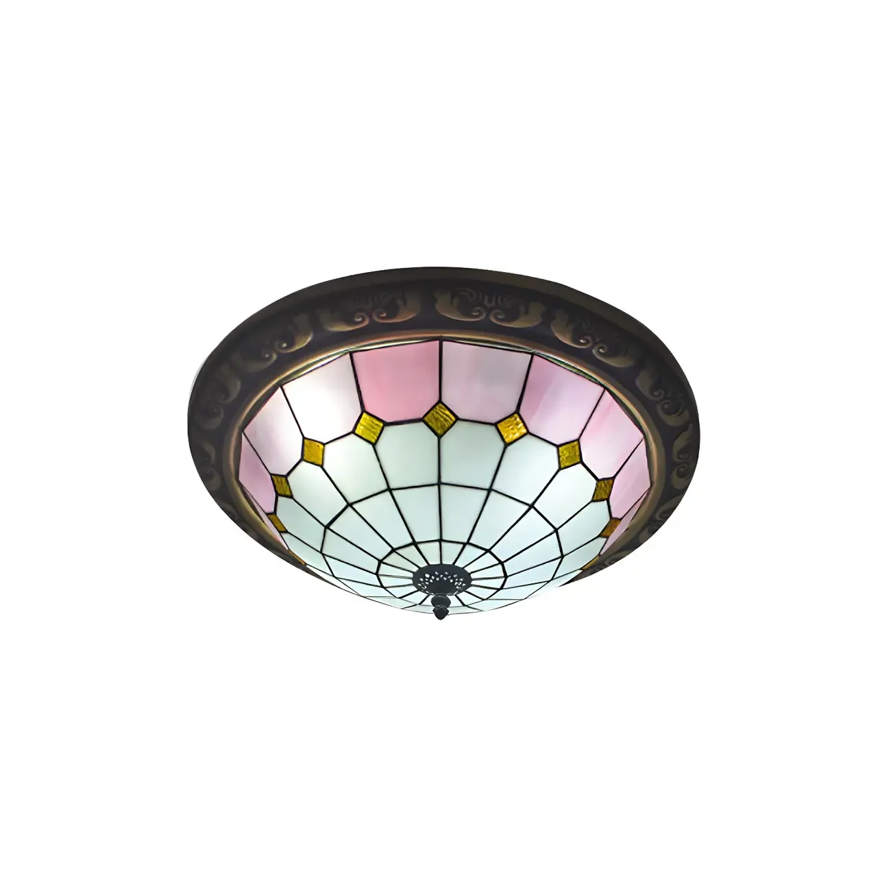 Vintage Stained Glass Dome Shade Flush Mount Ceiling Light