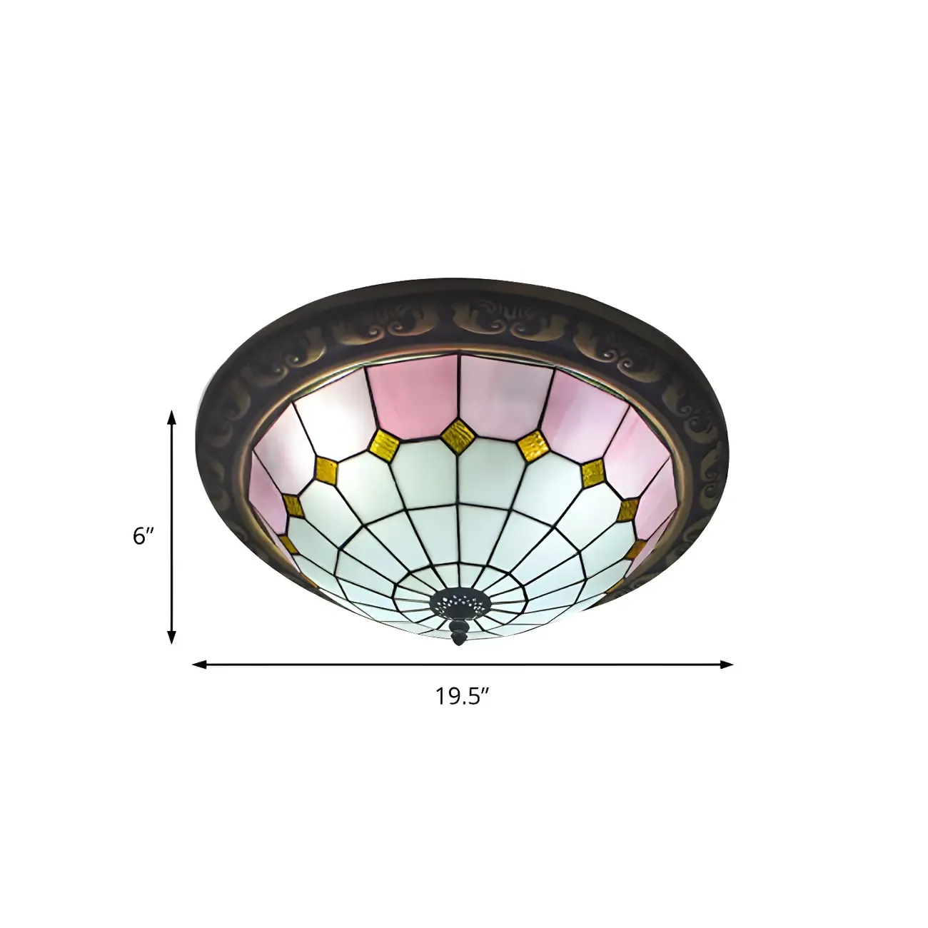 Vintage Stained Glass Dome Shade Flush Mount Ceiling Light