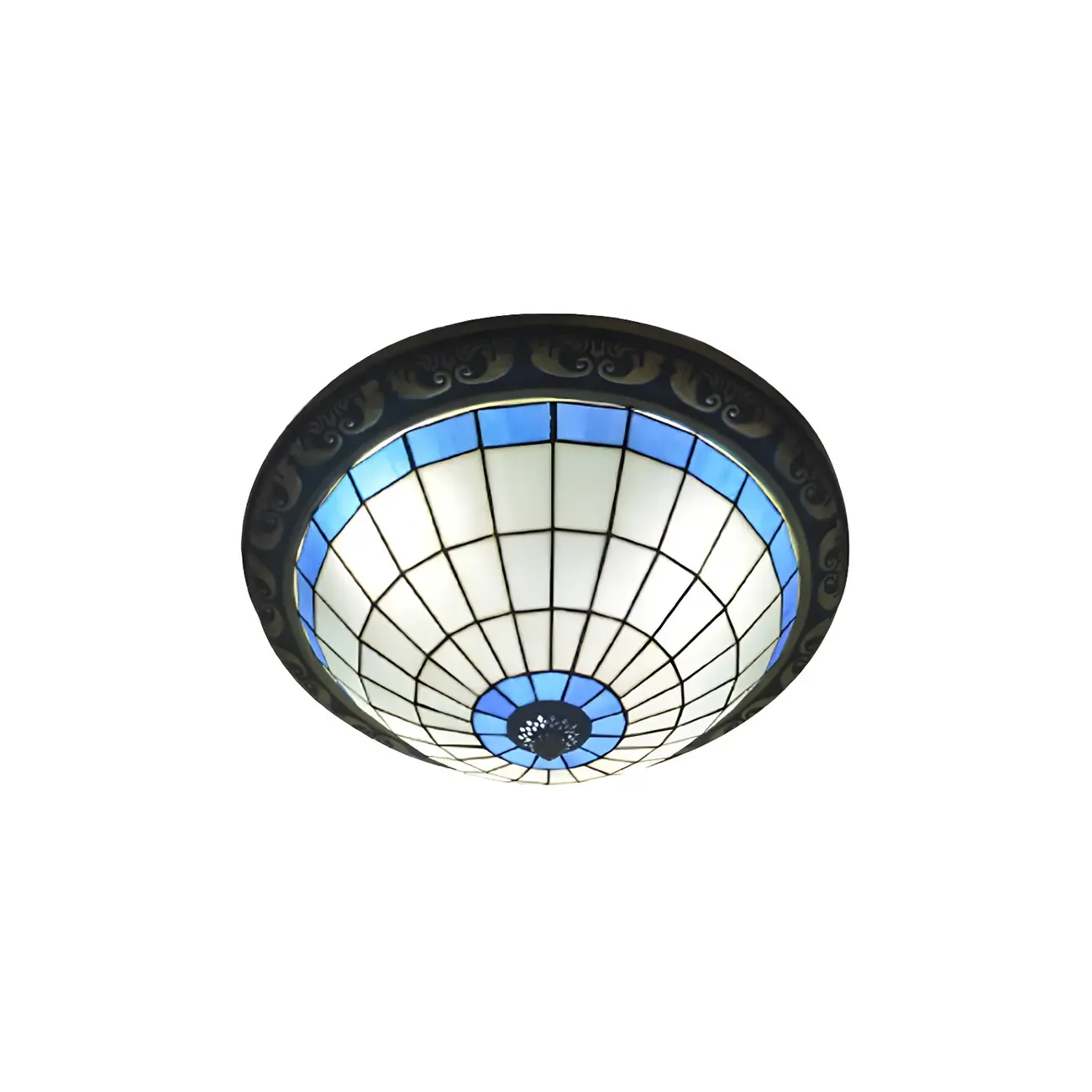 Vintage Stained Glass Dome Shade Flush Mount Ceiling Light
