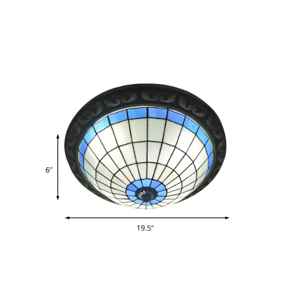 Vintage Stained Glass Dome Shade Flush Mount Ceiling Light