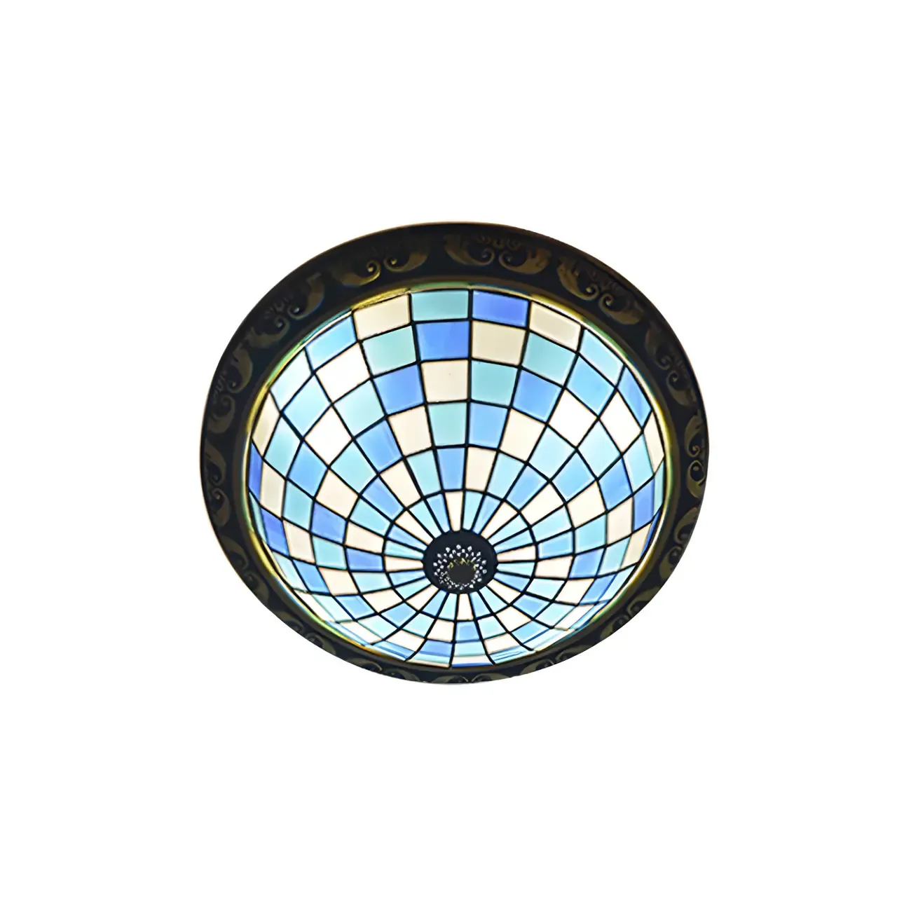 Vintage Stained Glass Dome Shade Flush Mount Ceiling Light