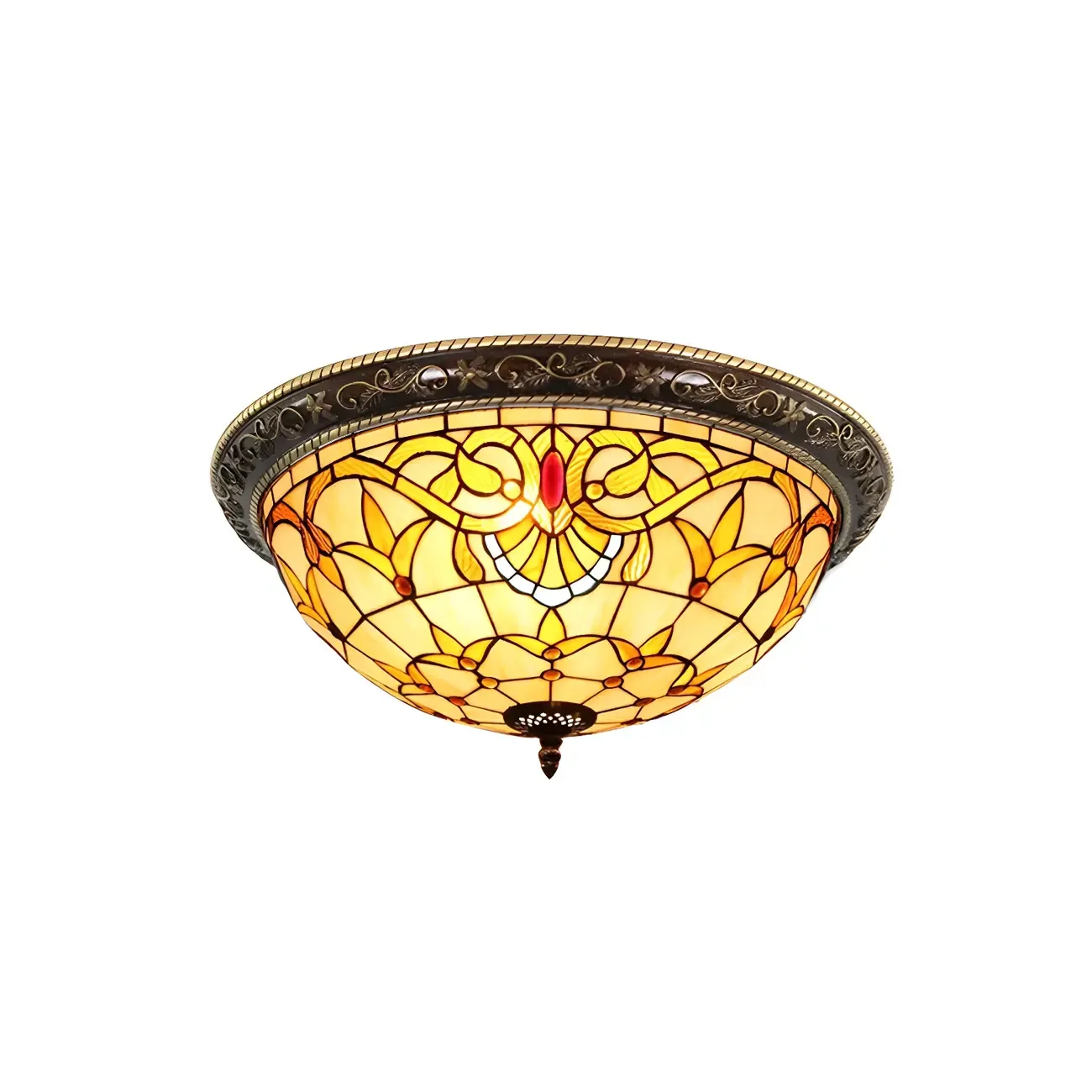 Vintage Stained Glass Dome Shade Flush Mount Ceiling Light