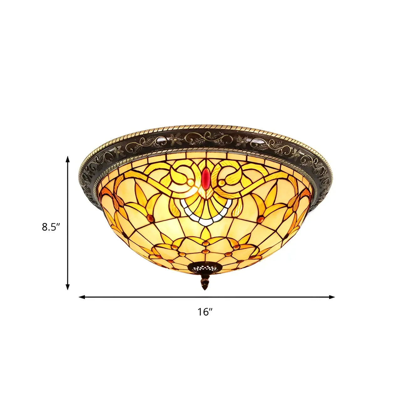 Vintage Stained Glass Dome Shade Flush Mount Ceiling Light