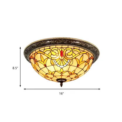 Vintage Stained Glass Dome Shade Flush Mount Ceiling Light