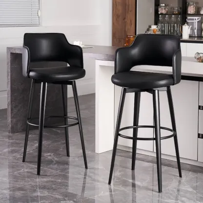 Mid-Century Modern Upholstered Bucket Seat Swivel Bar Stools Image - 1