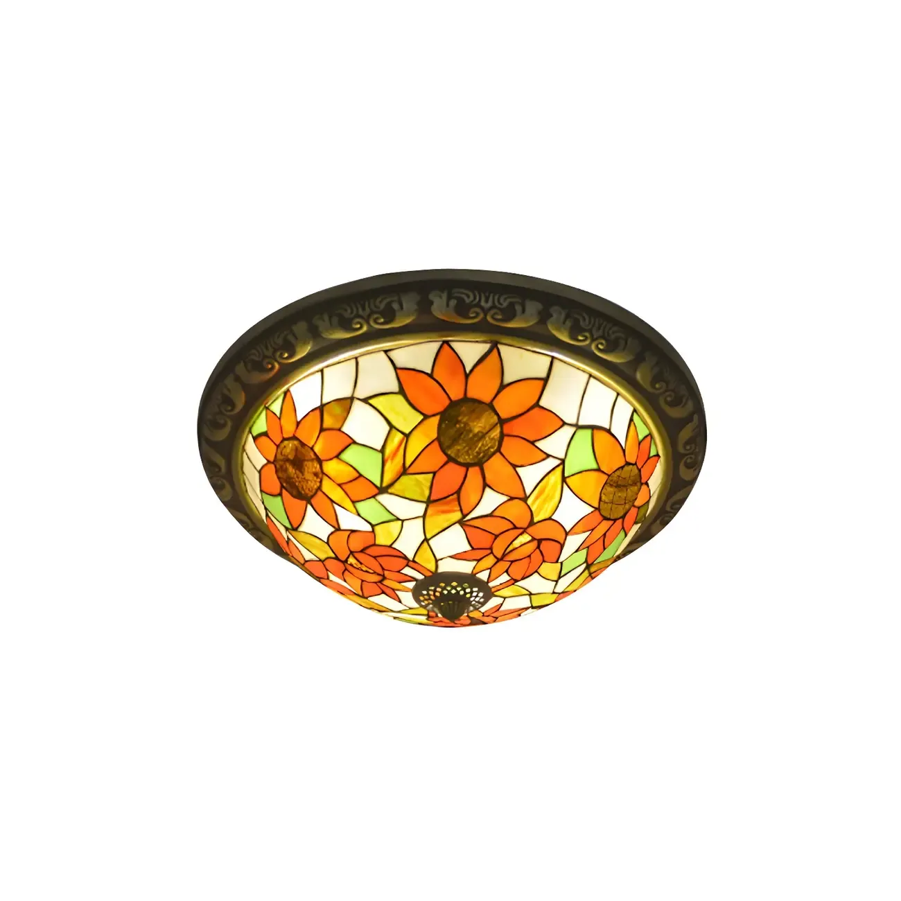 Vintage Stained Glass Dome Shade Flush Mount Ceiling Light
