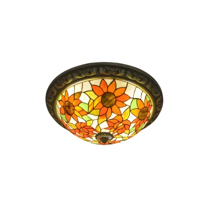 Vintage Stained Glass Dome Shade Flush Mount Ceiling Light