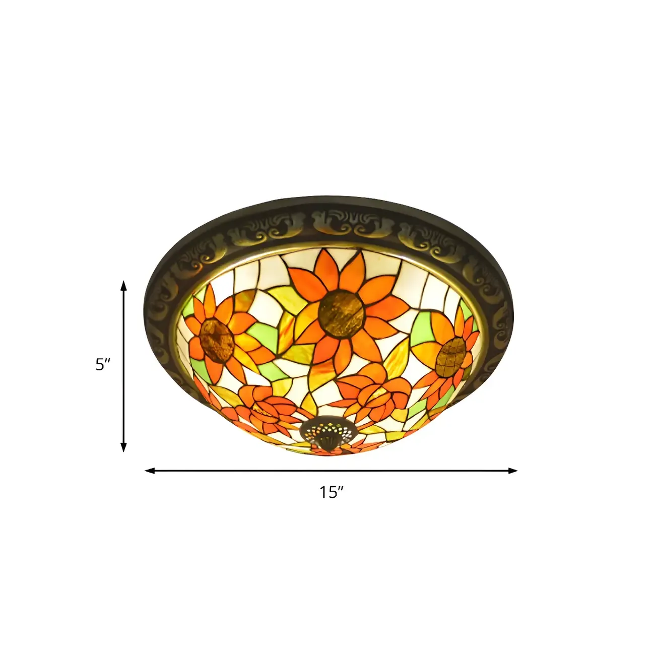 Vintage Stained Glass Dome Shade Flush Mount Ceiling Light