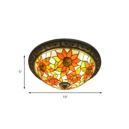 Vintage Stained Glass Dome Shade Flush Mount Ceiling Light