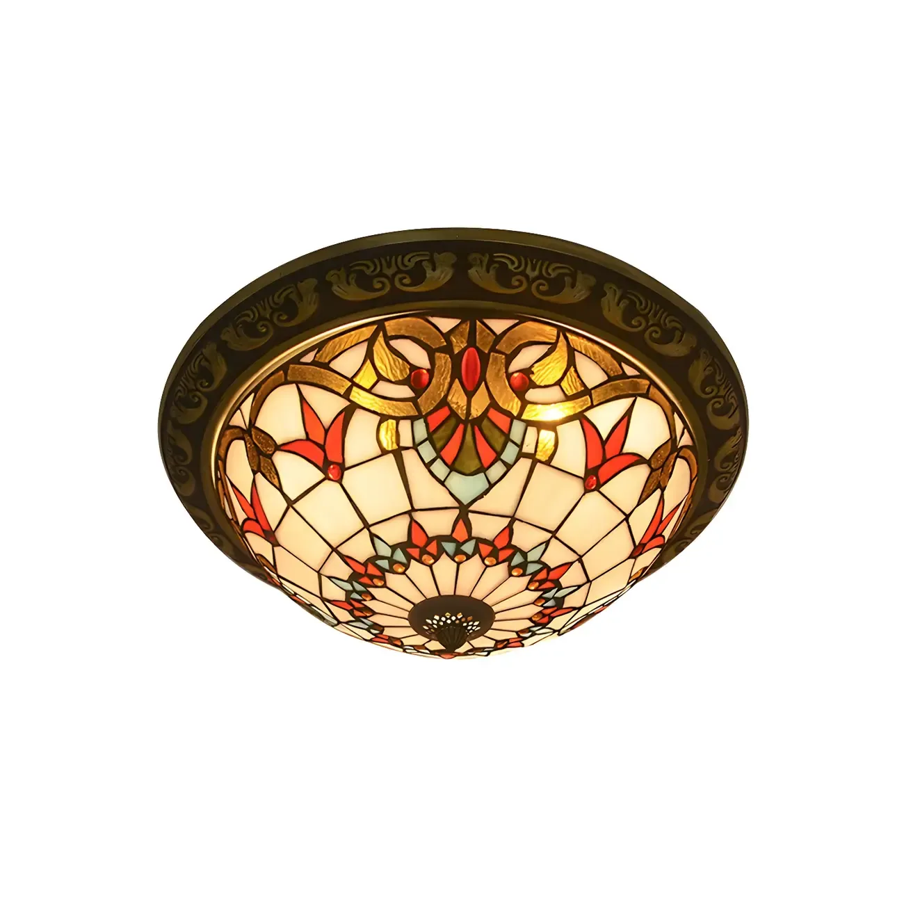 Vintage Stained Glass Dome Shade Flush Mount Ceiling Light