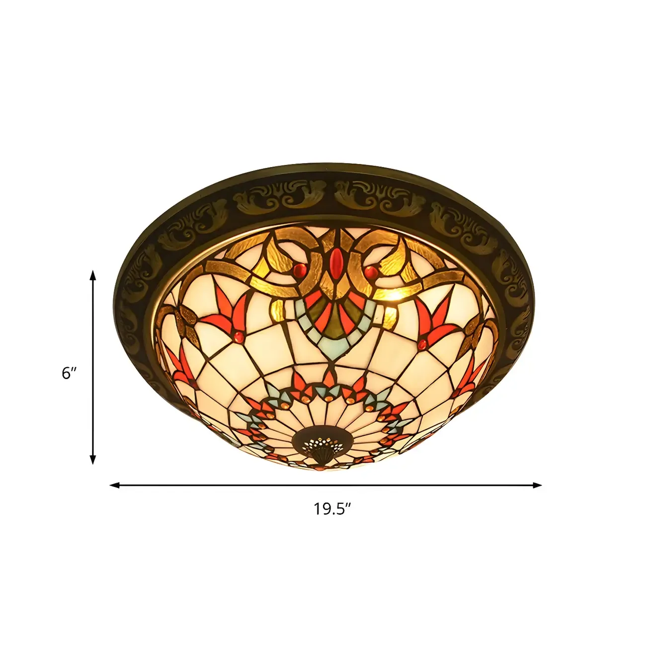 Vintage Stained Glass Dome Shade Flush Mount Ceiling Light