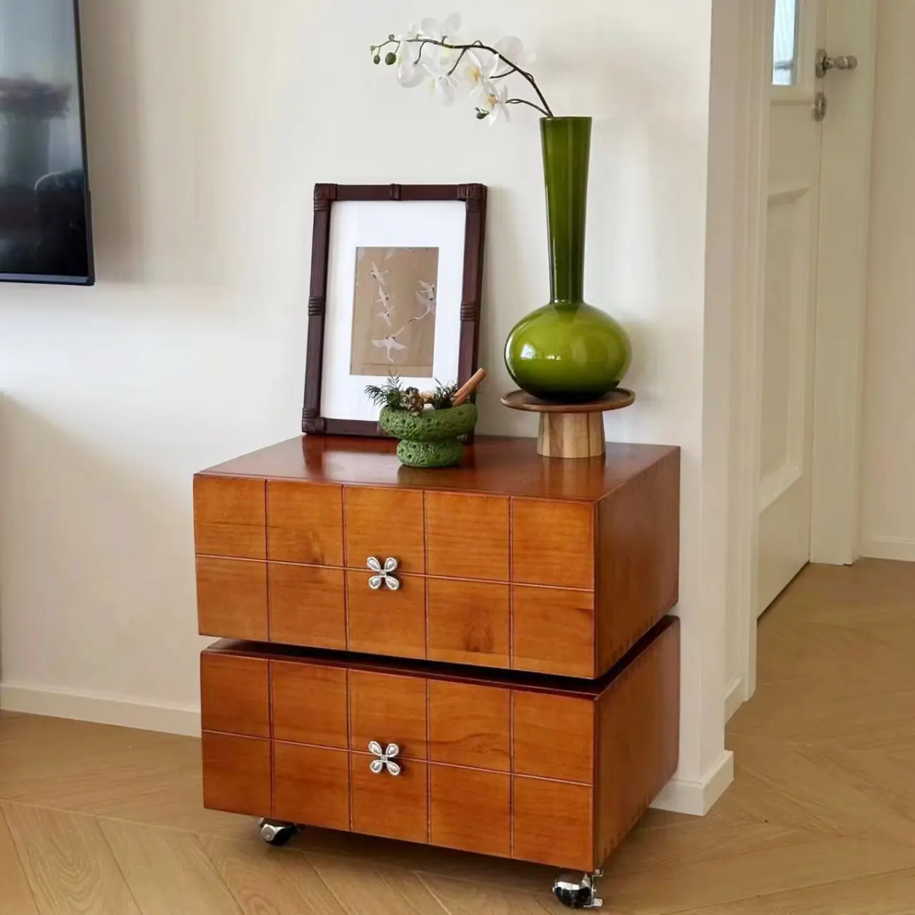 Classicist 2-Layer Wooden Rotating Nightstand with Casters Image - 1 | homeyfad