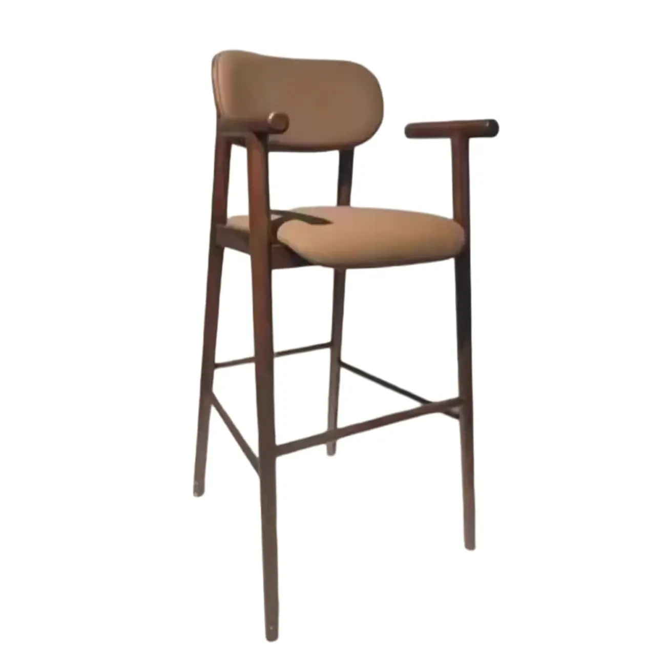 Square Four Legs Black Wood Leather Bar Stools Image - 5