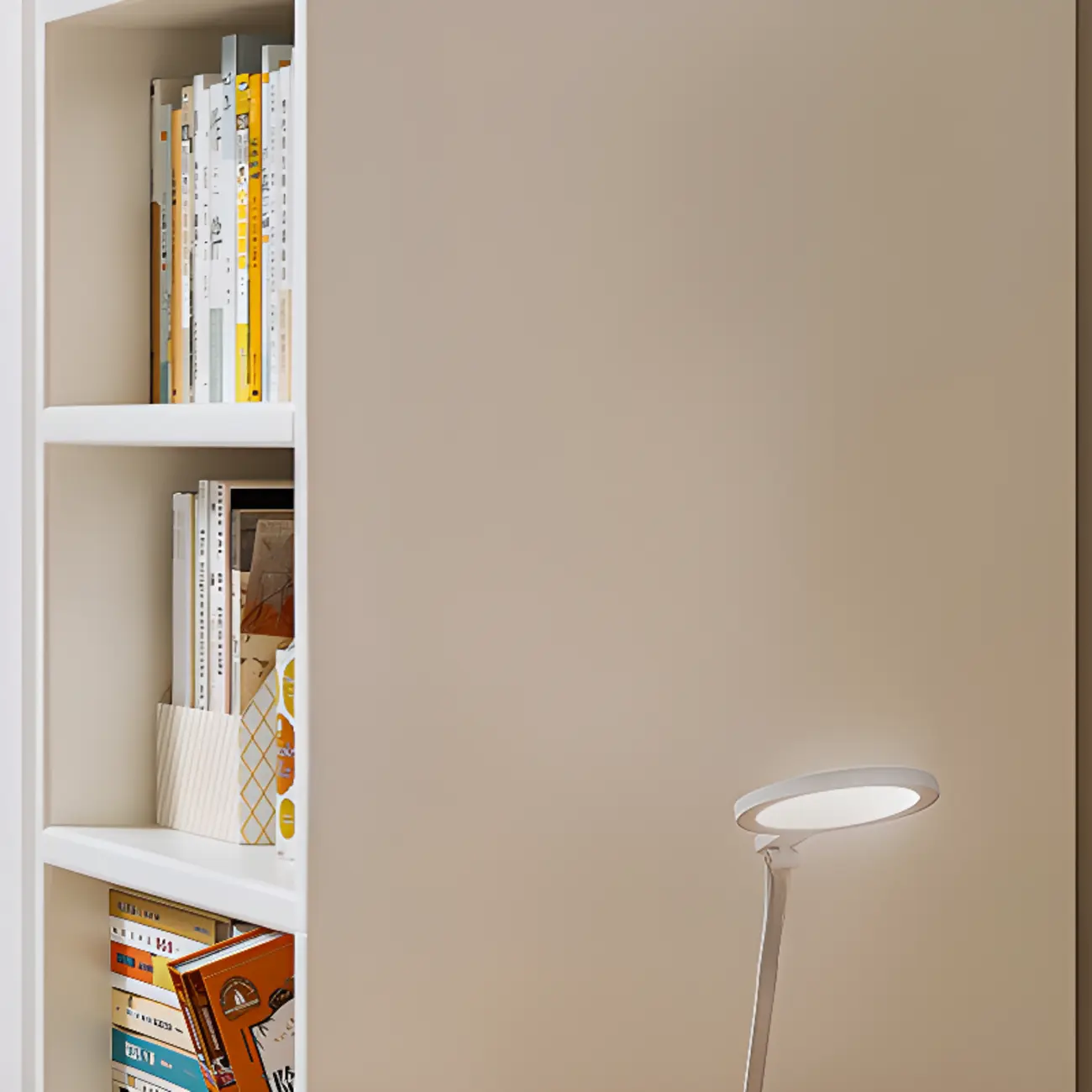 Narrow 6-Shelf White Wooden Bookcase with Cabinet Image - 7 | homeyfad