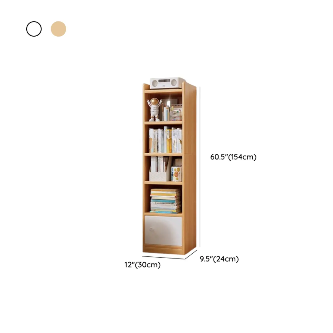 Narrow 6-Shelf White Wooden Bookcase with Cabinet Image - 14 | homeyfad