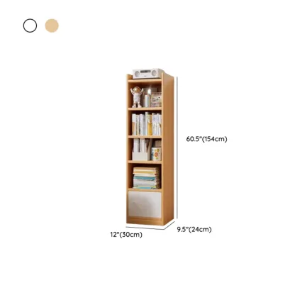Narrow 6-Shelf White Wooden Bookcase with Cabinet Image - 14