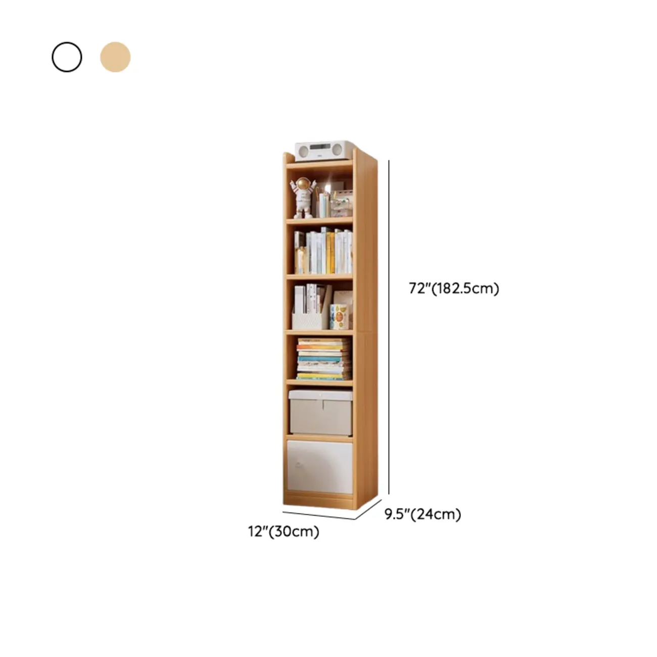 Narrow 6-Shelf White Wooden Bookcase with Cabinet Image - 15 | homeyfad