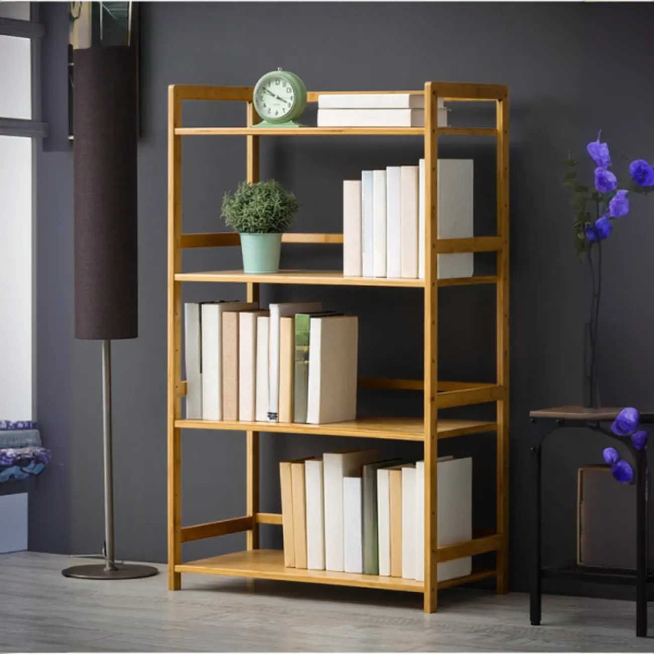 Minimalist Bamboo Open 4-Shelf Bookshelf in Natural Finish Image - 1 | homeyfad