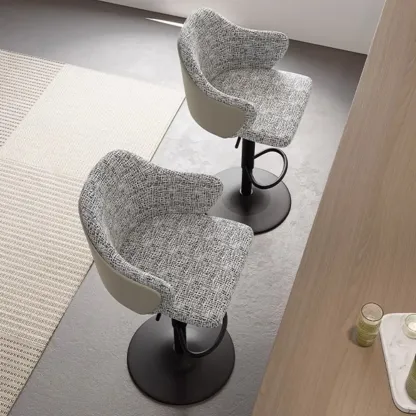 Modern Upholstered Fabric Bar Stool with Arms Image - 3