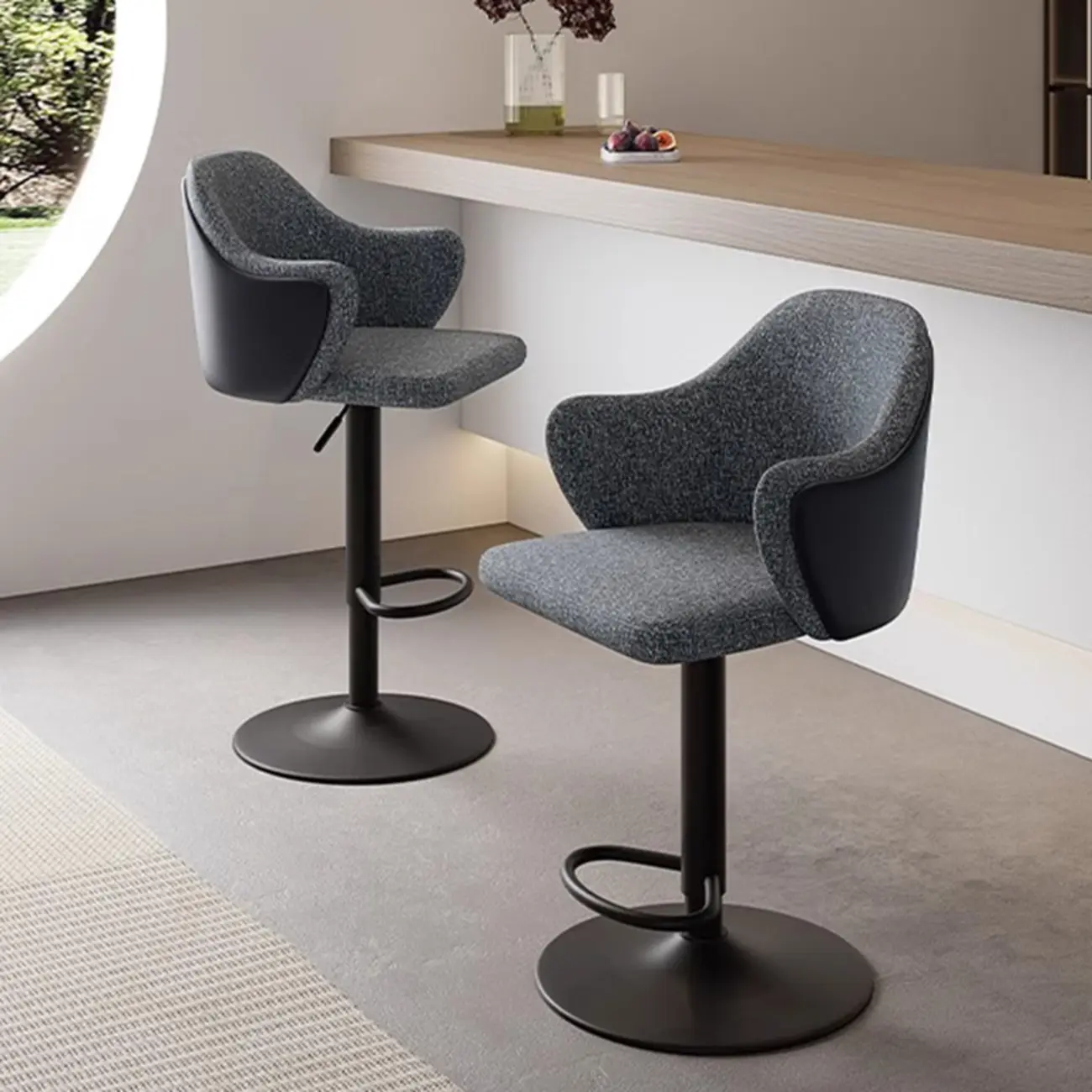 Modern Upholstered Fabric Bar Stool with Arms Image - 2 | homeyfad