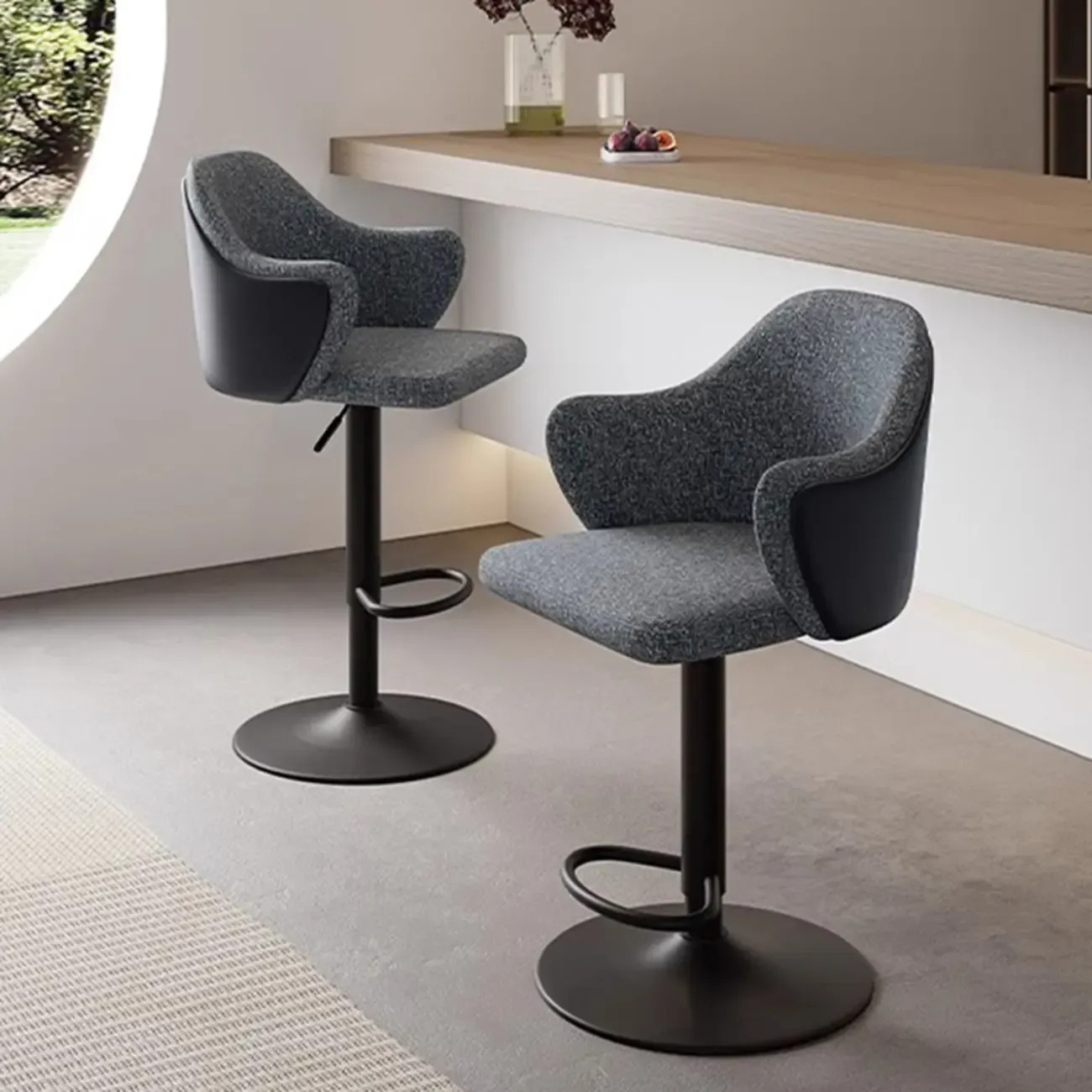 Modern Upholstered Fabric Bar Stool with Arms Image - 2