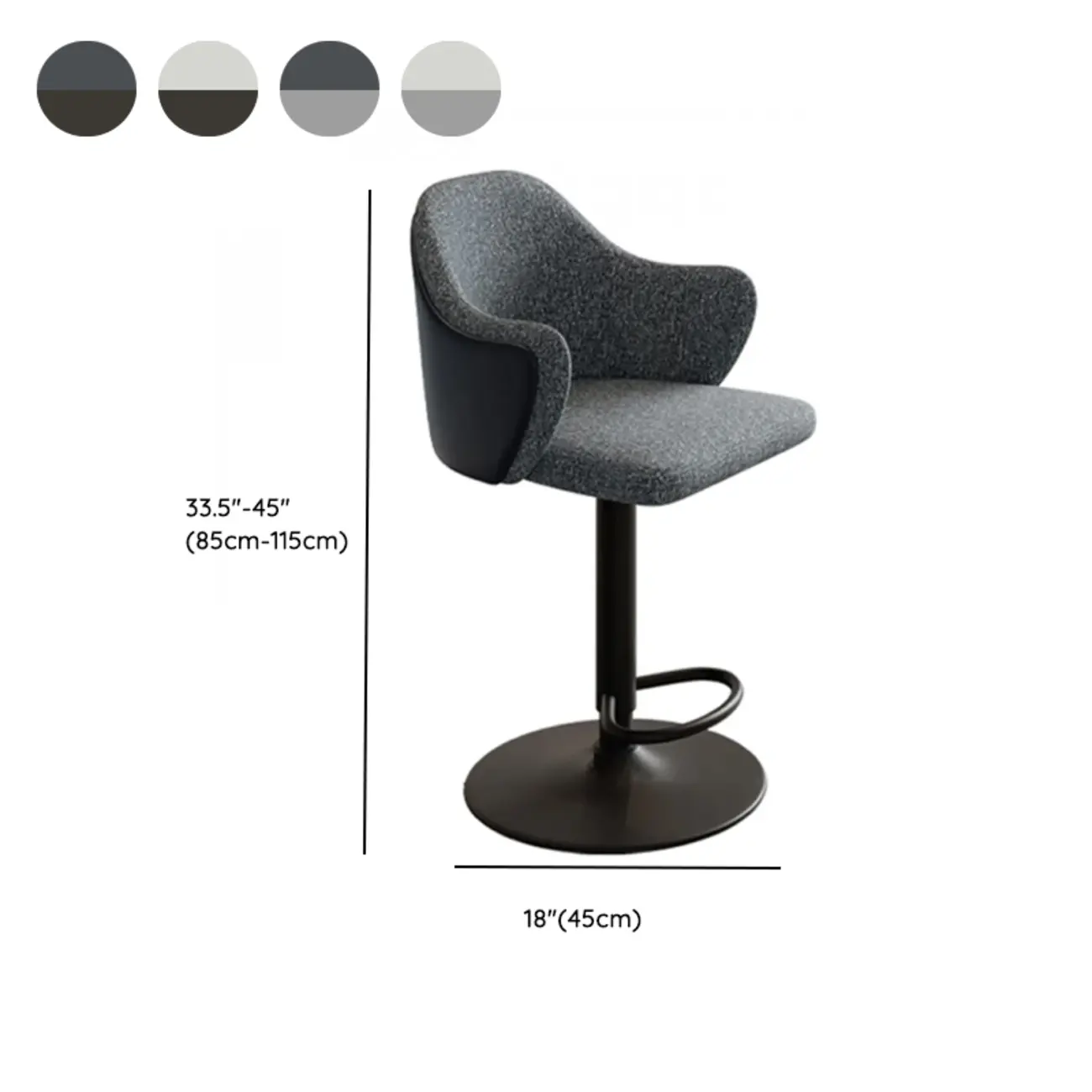 Modern Upholstered Fabric Bar Stool with Arms #size | homeyfad