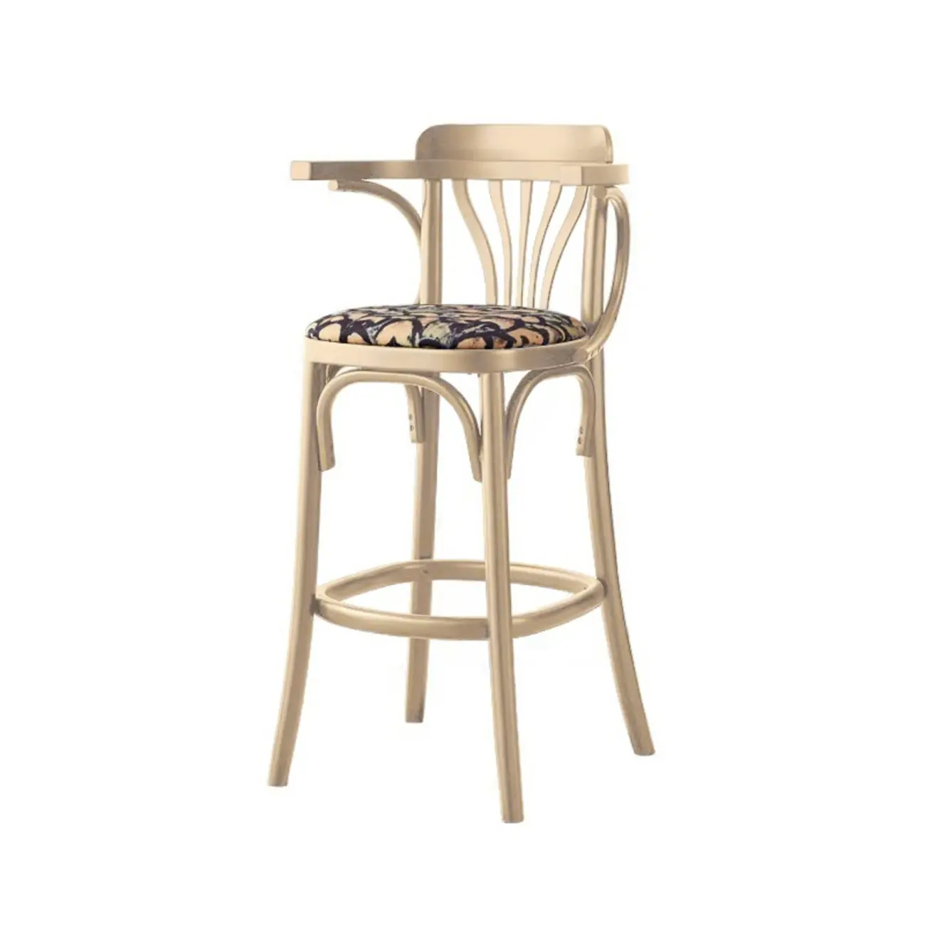 Vintage Wood Upholstered Bar Stools with Arms Image - 3 | homeyfad