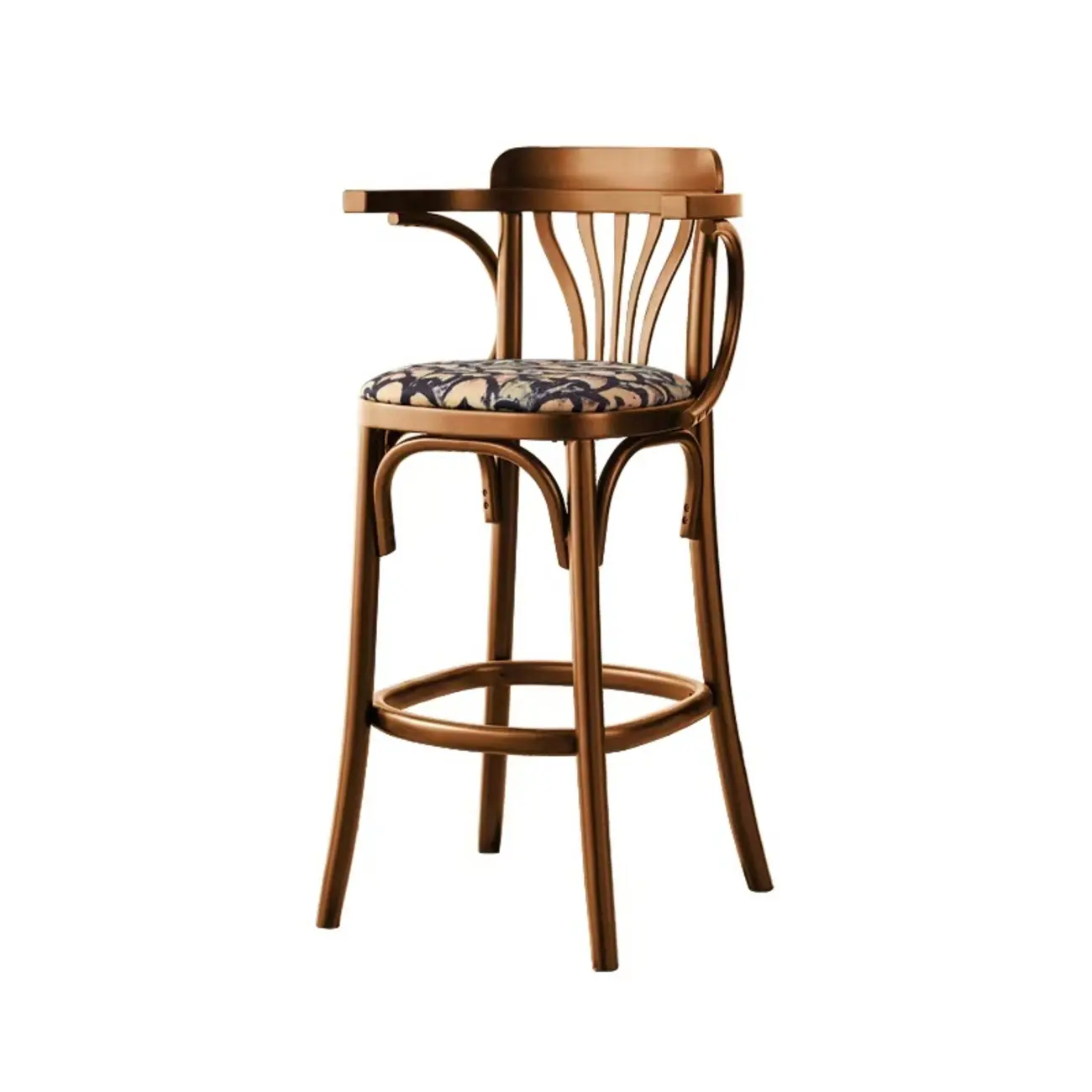 Vintage Wood Upholstered Bar Stools with Arms Image - 4 | homeyfad
