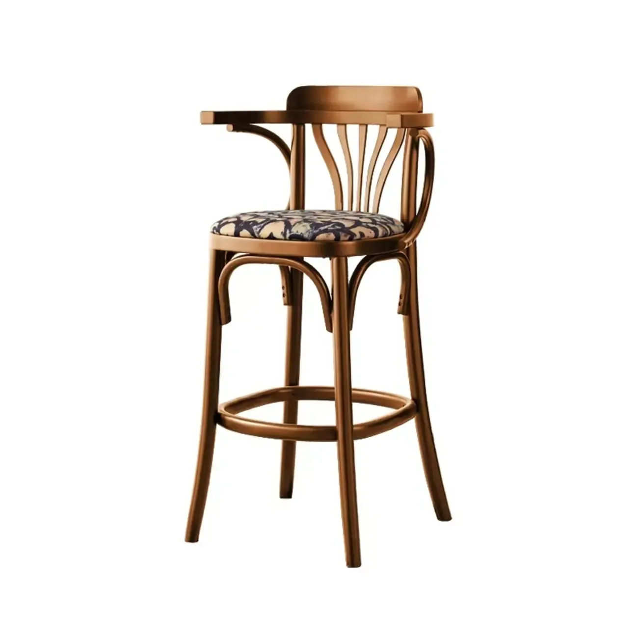 Vintage Wood Upholstered Bar Stools with Arms Image - 4