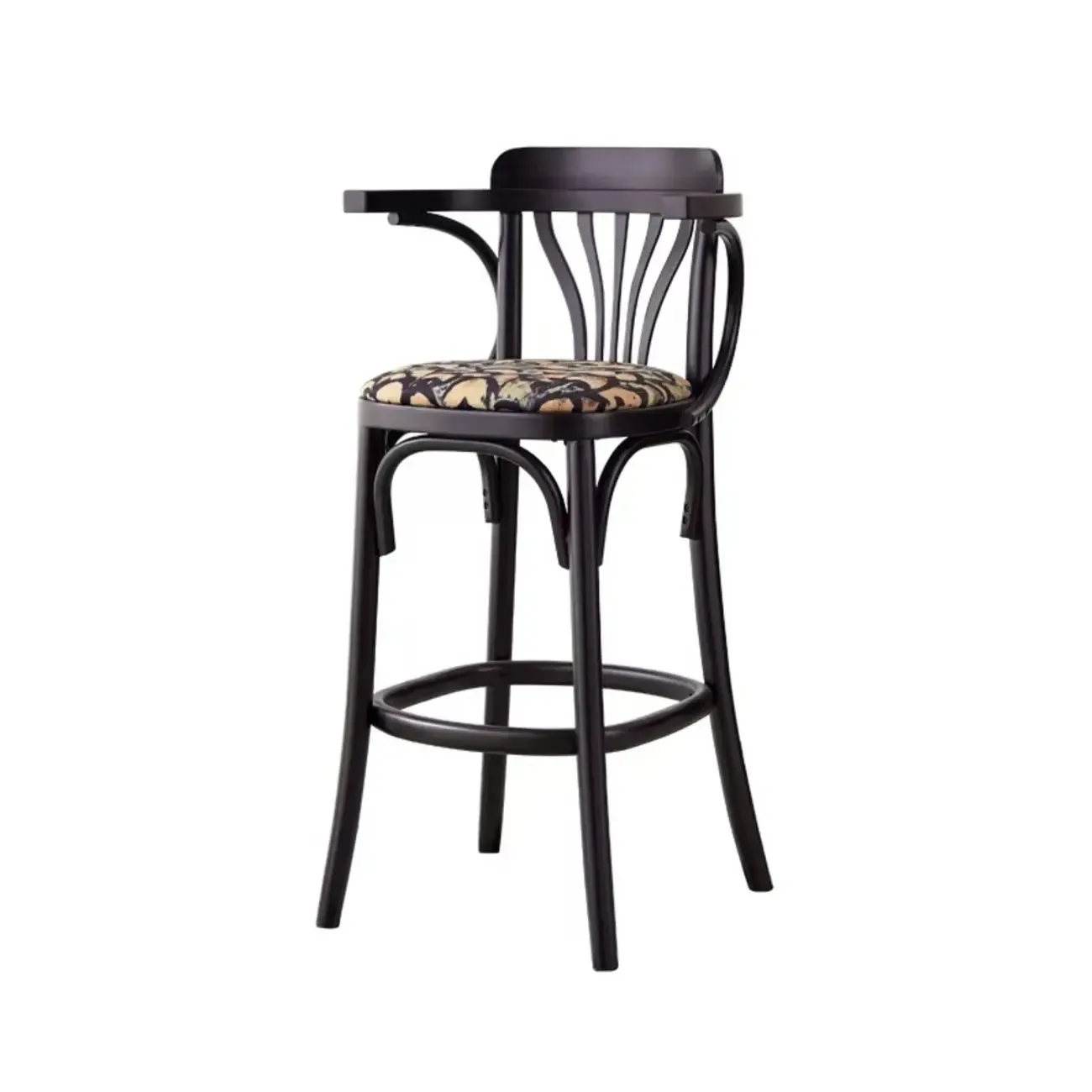 Vintage Wood Upholstered Bar Stools with Arms Image - 5